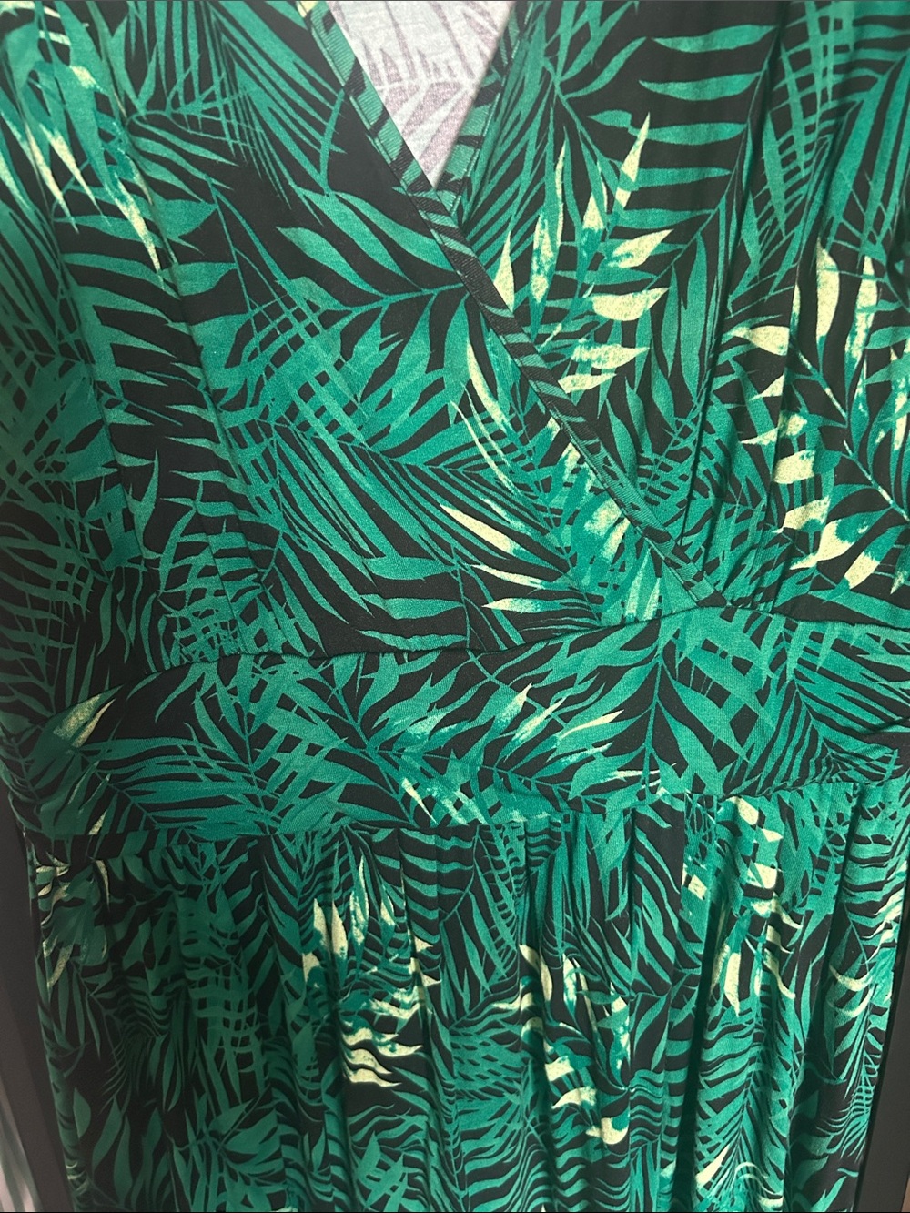 Green Tropical Print Women’s Wrap Dress - Picture 4 of 4